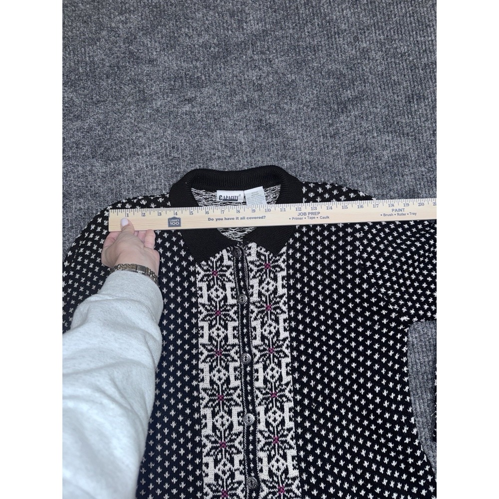 Y2K Capacity Fair Isle Collared Button Cardigan Sweater Black White Red M - Picture 11 of 13